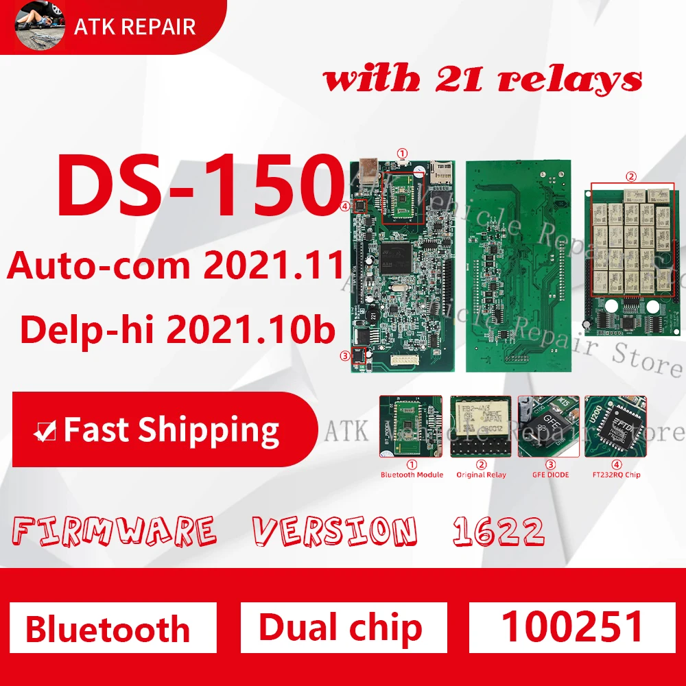 

Diagnostic Tool DS150 Dual Chip 21 Relay Software with Keygen 2021 New VCI Auto/com/Del/phi Car ECU chip programming Bluetooth