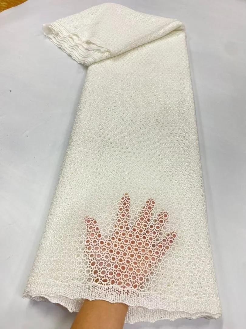 

2025 African Nigerian High-Quality Embroidery Mesh Lace Fabric French Tulle Sequins for Wedding Party Dresses 5 Yards JL522