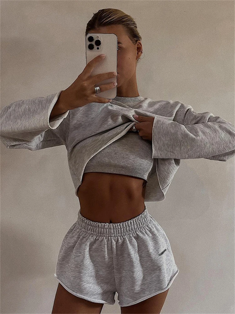 Taruxy Tracksuit Women Three Piece Set Long Sleeve Sweatshirts With Tops And Shorts Pants High Street Casual Sporty Outfits