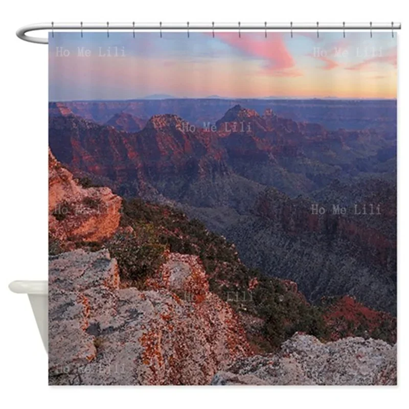 Cortina de ducha con ganchos, imagen realista con estampado de imagen realista, puesta de sol de Ángel brillante, viento de montaña