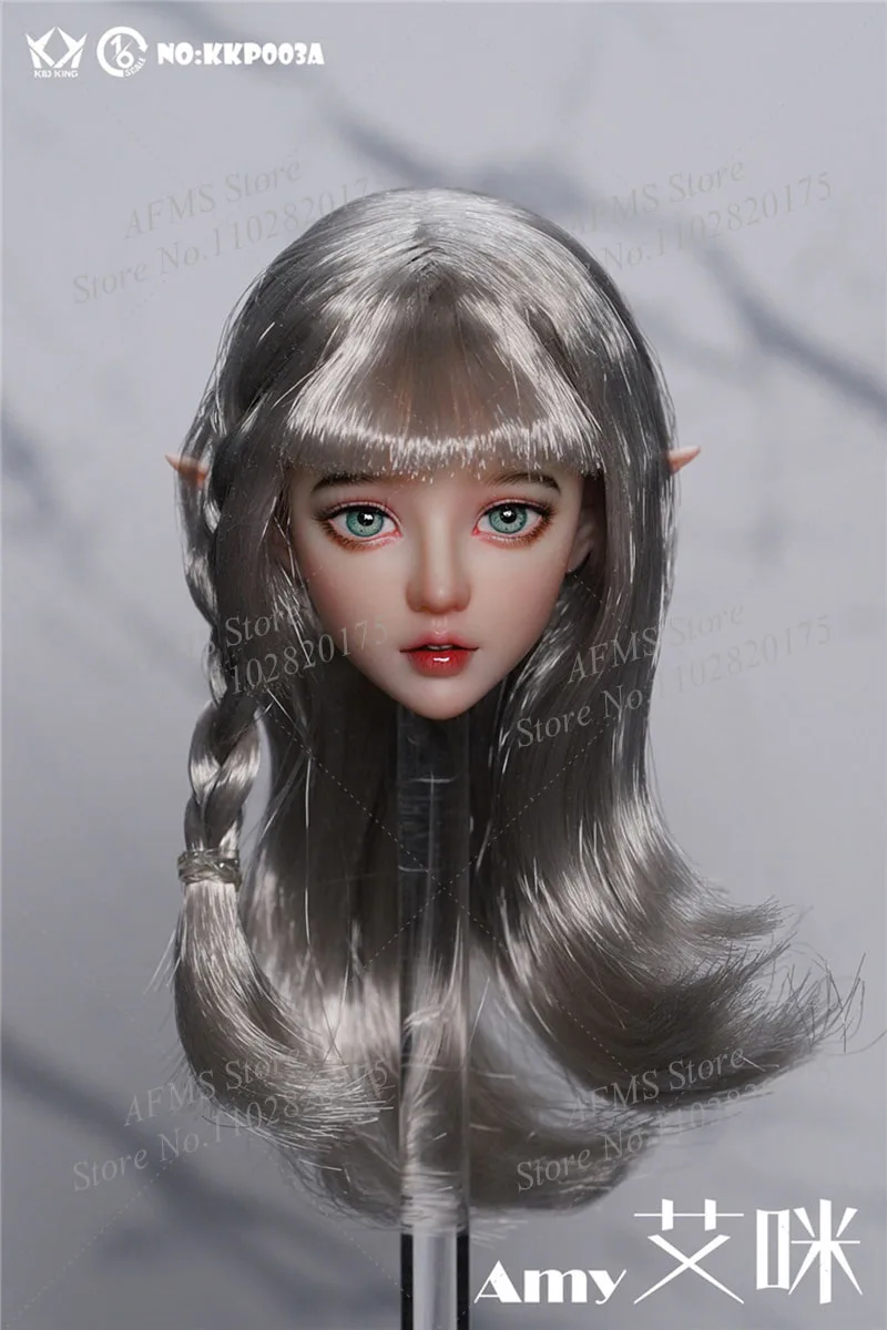 KID KING KKP003 1/6 Female Soldier Elf Amy Head Sculpture Big Eyes Girl Head Carved Model Fit 12'' Pale Skin Action Figure Body