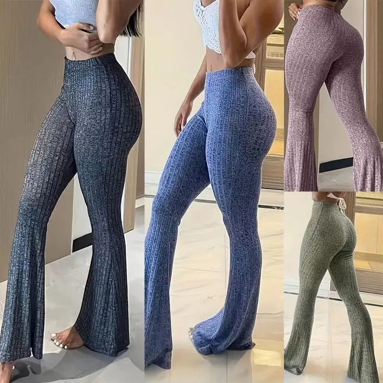 High Waist Yoga Pants Women's Tight Fit Flared Pants Fitness Sport Casual Long Trousers Fashionable Ladies' Premium Clothing