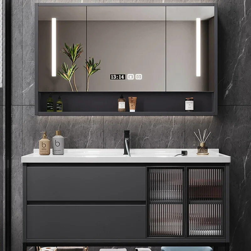 Fillet Corner Wash Basin Bathroom Cabinets Vanity Mirror Home Furniture Locker Bathroom Cabinets Smart Light Miroir De Salle