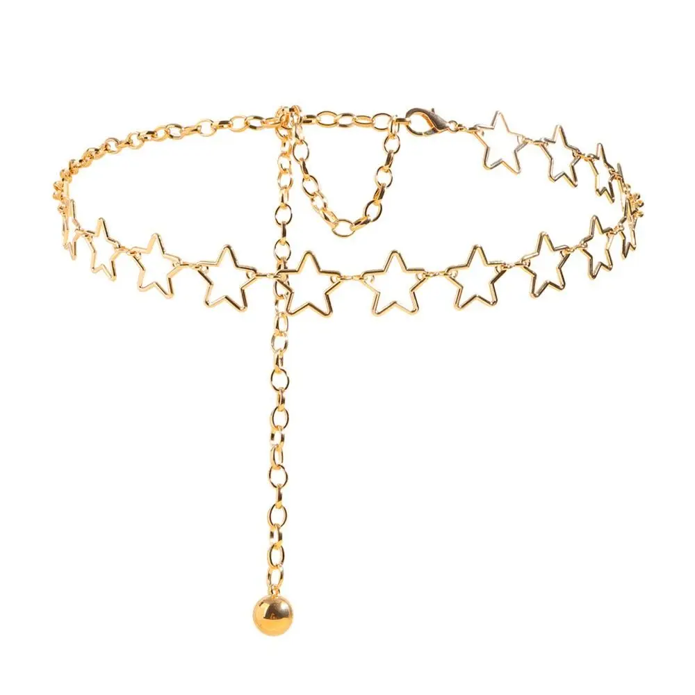 Универсальный пояс в японском стиле со звездами, золотая цепочка, регулируемый ремень-цепочка Y2k, милый пояс в стиле панк для женщин