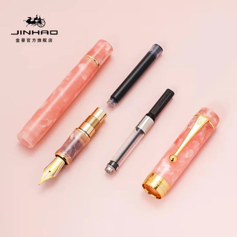 Imagem -05 - Jinhao 100 Luxo Centenário Resina Caneta Fonte Multicolorido ef f m Dobrar Nib Clipe Dourado Conversor Escrita Papelaria Jf008