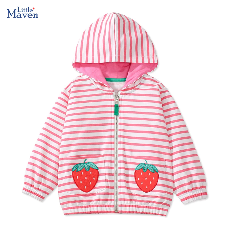 Little maven Kids Clothes Baby Girls Autumn Cotton Jacket Coat Embroidery Cartoon Strawberry Hoodie Sweatershirts Overcoat