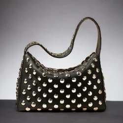 Elena Grain Punk Bags For Women Luxury Designer Handbag Purse 2024 New In PU Leather Lychee Texture Full Rivet Underarm Shoulder