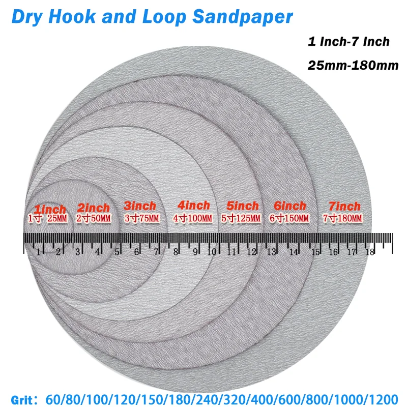 

1-20 шт. наждачная бумага на липучке, 1-7 дюймов, зернистость 60-1200, сухой шлифовальный диск из оксида алюминия для шлифования металлов и автомобильной древесины