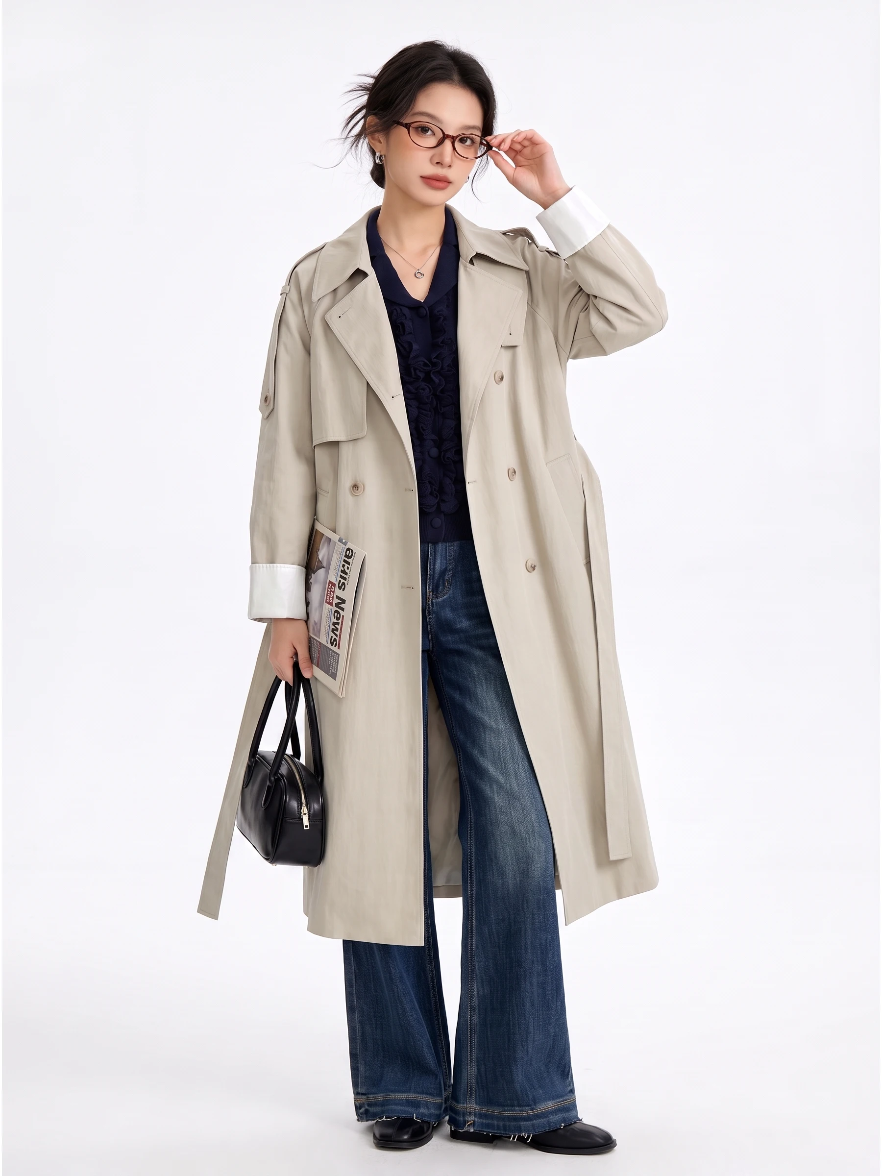 Advanced Loose Korean Style Double Breasted Coat Slimming Commute Windbreaker Outerwear Autumn New Arrival Women's Fashion