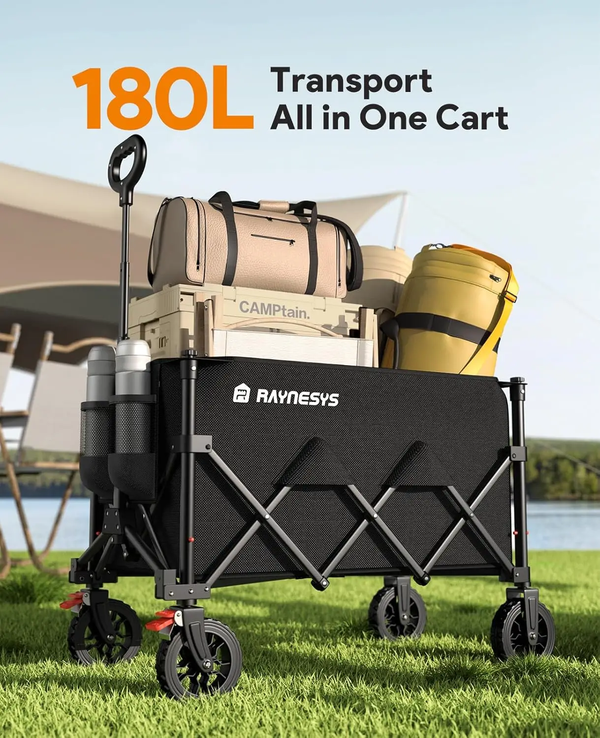 Camping Shopping Sport Cart, Heavy Duty Metal, N/A, 330LBS Capacity Foldable with Brakes All-Terrain