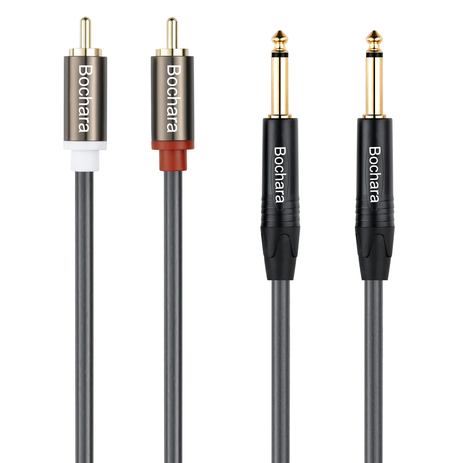 

Bochara 2RCA to Dual 1/4 '' 6.35mm TS OFC Audio Cable Foil+Braided Shielded 1.5m 3m For Amplifier