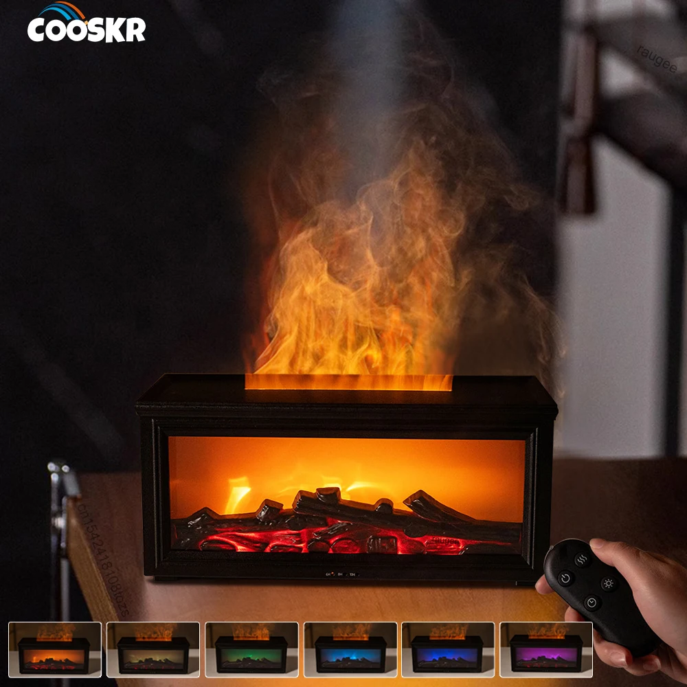 

Aroma Humidifier Flame Fireplace Air Humidifier Ultrasonic Cool Mist Maker Fragrance Essential Oil Diffuser with Colorful Light