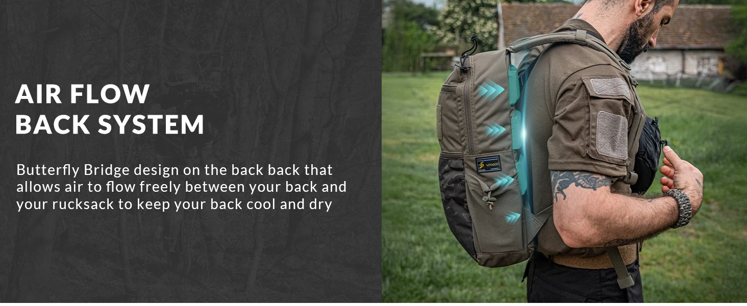 VOTAGOO 15L Taktischer Rucksack mit Carbonrahmen – 500D strapazierfähiger, wasserabweisender Tagesrucksack mit 16-Zoll-Laptopfach, Outdoor-Rucksack mit mehreren Taschen – Detail 3