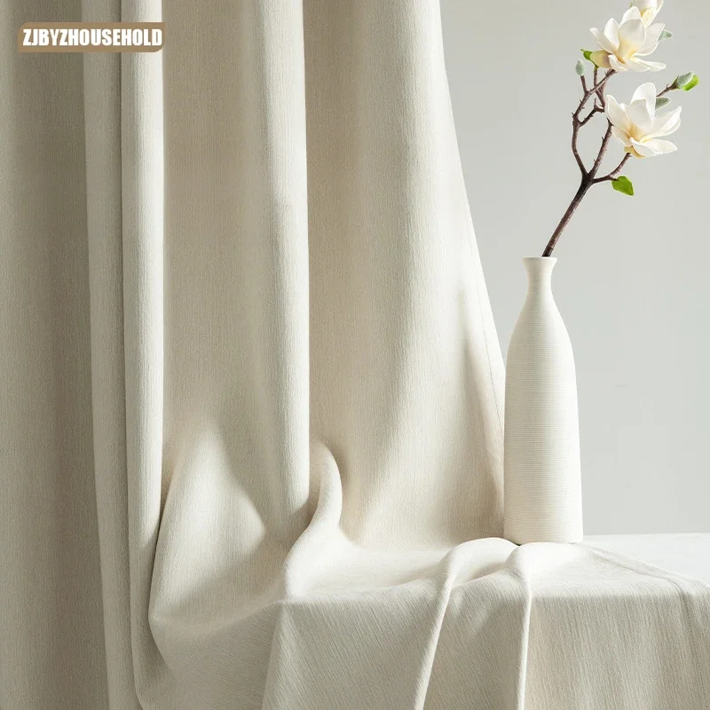 

French Light Curtains for Living Dining Room Bedroom Luxury Chenille Flame Retardant Wabi-sabi Style Modern Blackout