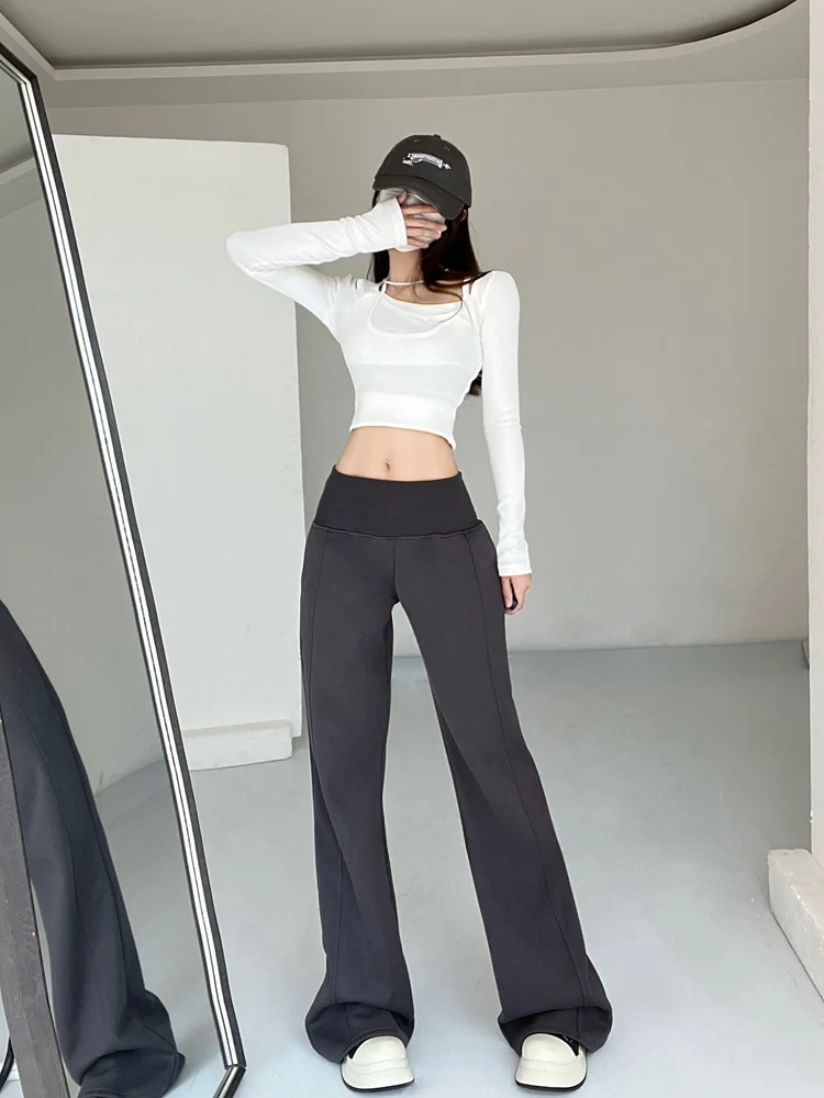 Vielseitige Hose mit hoher Taille und weitem Bein für Damen, Herbst und Winter, gerade, lockere, bodenlange Spor-Jogginghose zum Abnehmen