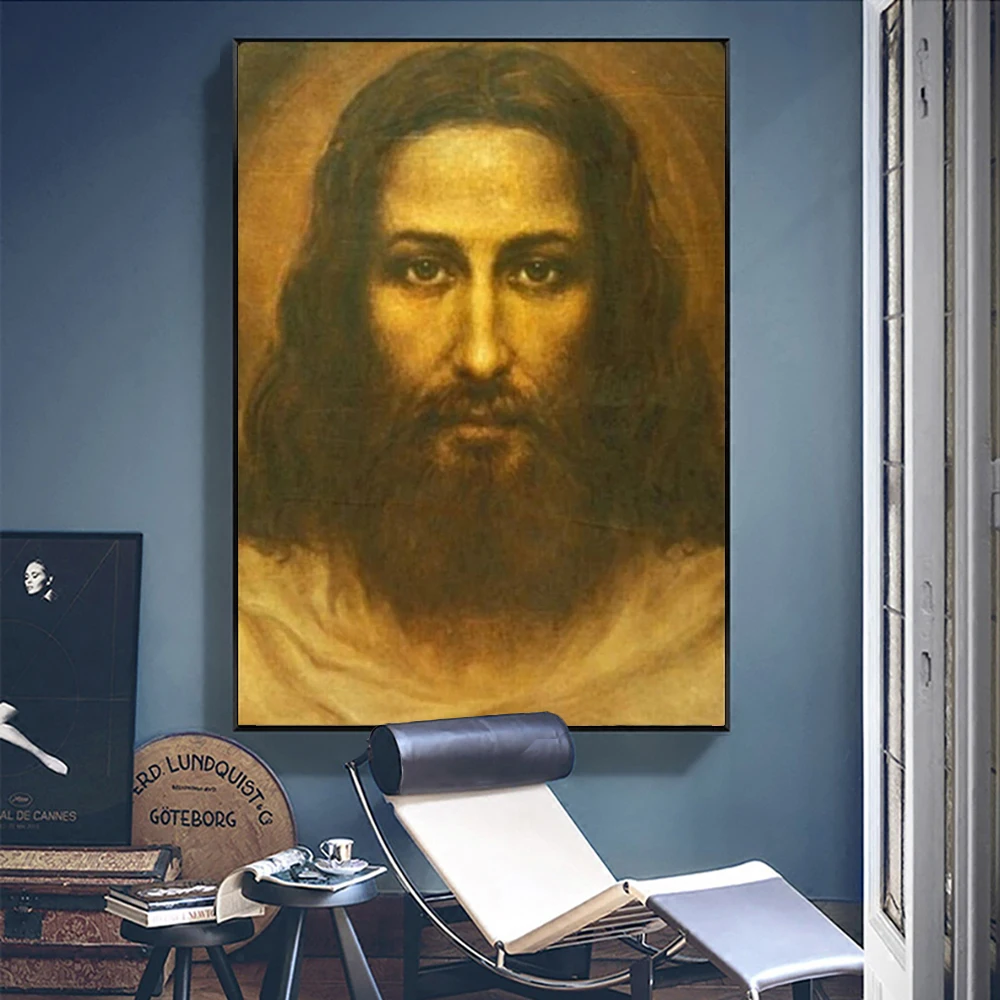 Real Face of Jesus Christ Canvas Painting Christian Jesus Face Shroud of Turin Catholic Religious Poster Wall Art Decor