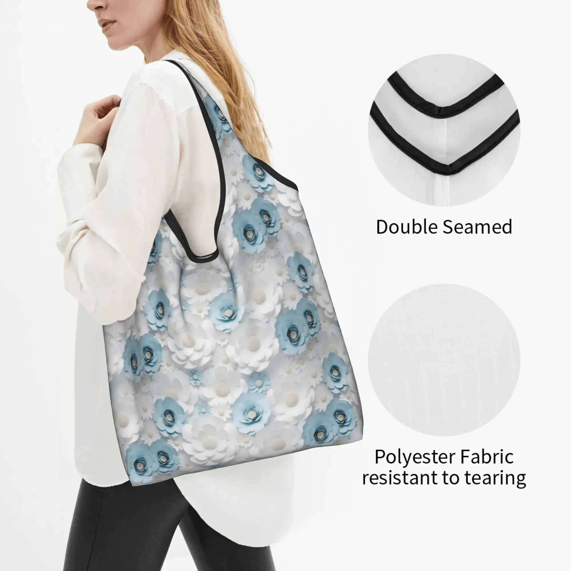 Recycling Luxury High 3D Floral Shopping Bag Women Tote Bag Portable Fashion Trend 3D Flowers Groceries Shopper Bags