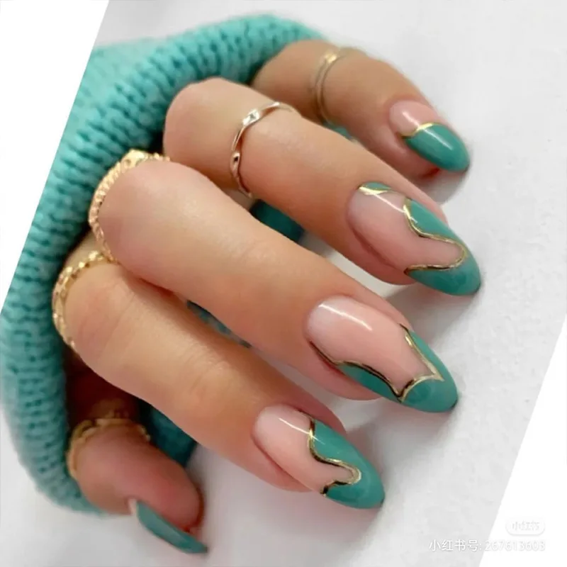 Nail Art-Faux ongles à tête ronde longue, couverture complète, port Él, réutilisable, perfecballerine, presse, N64.fini, 24P