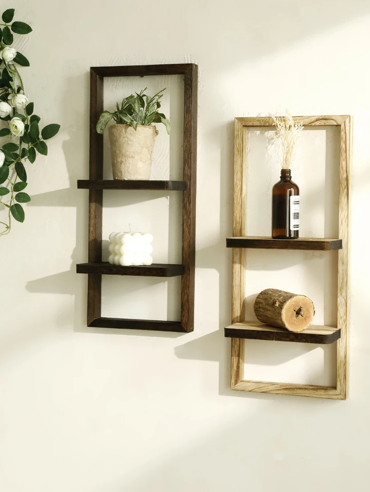 1pc Rustic Wooden Wall Shelves 2-tier Floating Shelf for Plants Decor Home  Living Room Kitchen Bedroom Wall Mounted Display Rack - AliExpress 15