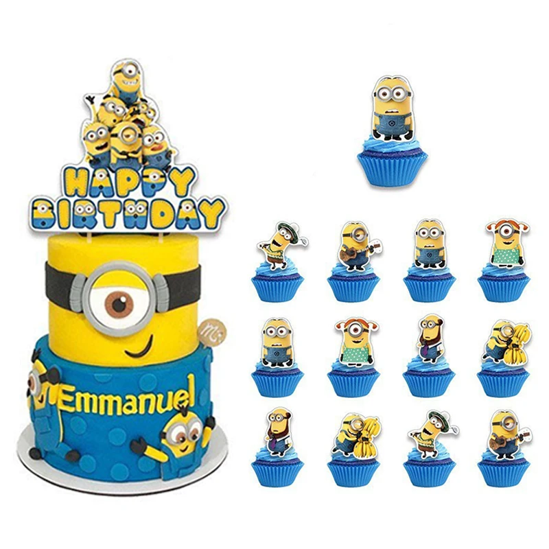 13pcs Minions Cake Topper Anime Kids Baby Shower Birthday Party Decoration Cartoon Cute Boy Girl Party Cupcake Picks Supplies