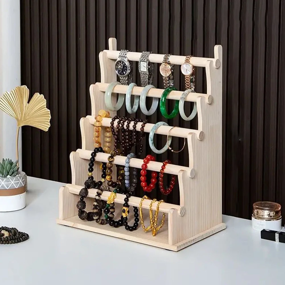 Wood Bracelet Display Stand Multi Layer Bangle Scrunchie Organizer Multi-Function Jewelry Organizer for Watch Bracelet Scrunchie