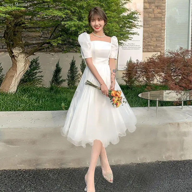 S145 Sweat Memory White Wedding Dresses Lady Girl Women Princess Bridal Banquet Party Ball Prom Dress Performance Gown