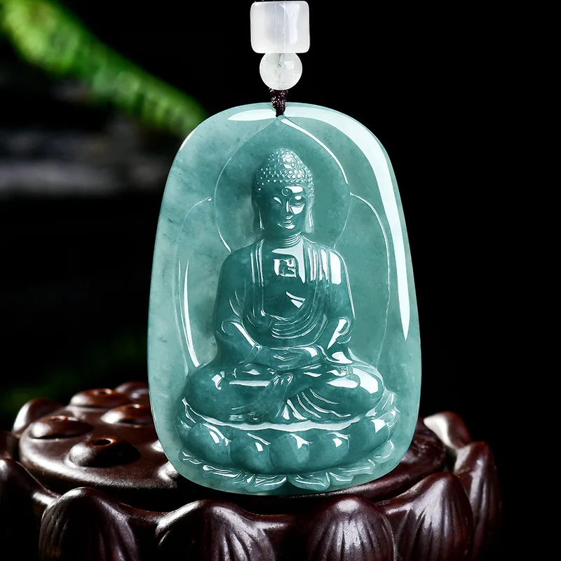 Natural Burmese Jadeite Buddha Pendant Necklace Accessories Designer Charm Jewelry Real Jade Carved Amulet Gifts for Women
