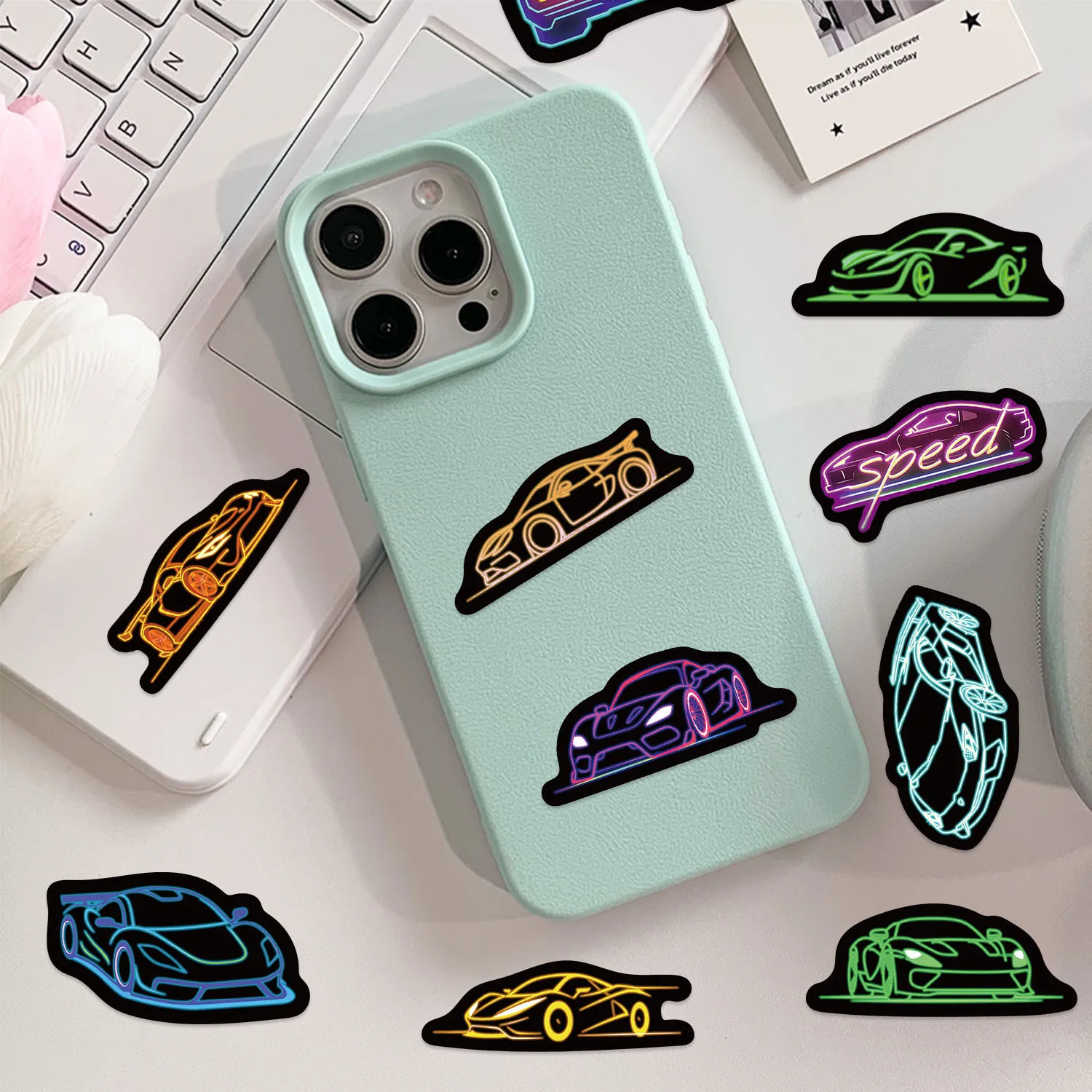 50PCS Racing Cartoon Stickers Neon Style Decals Cool Car Contest Graffiti DIY Kids Toys Cup Laptop Guitar Car Bike Decoration