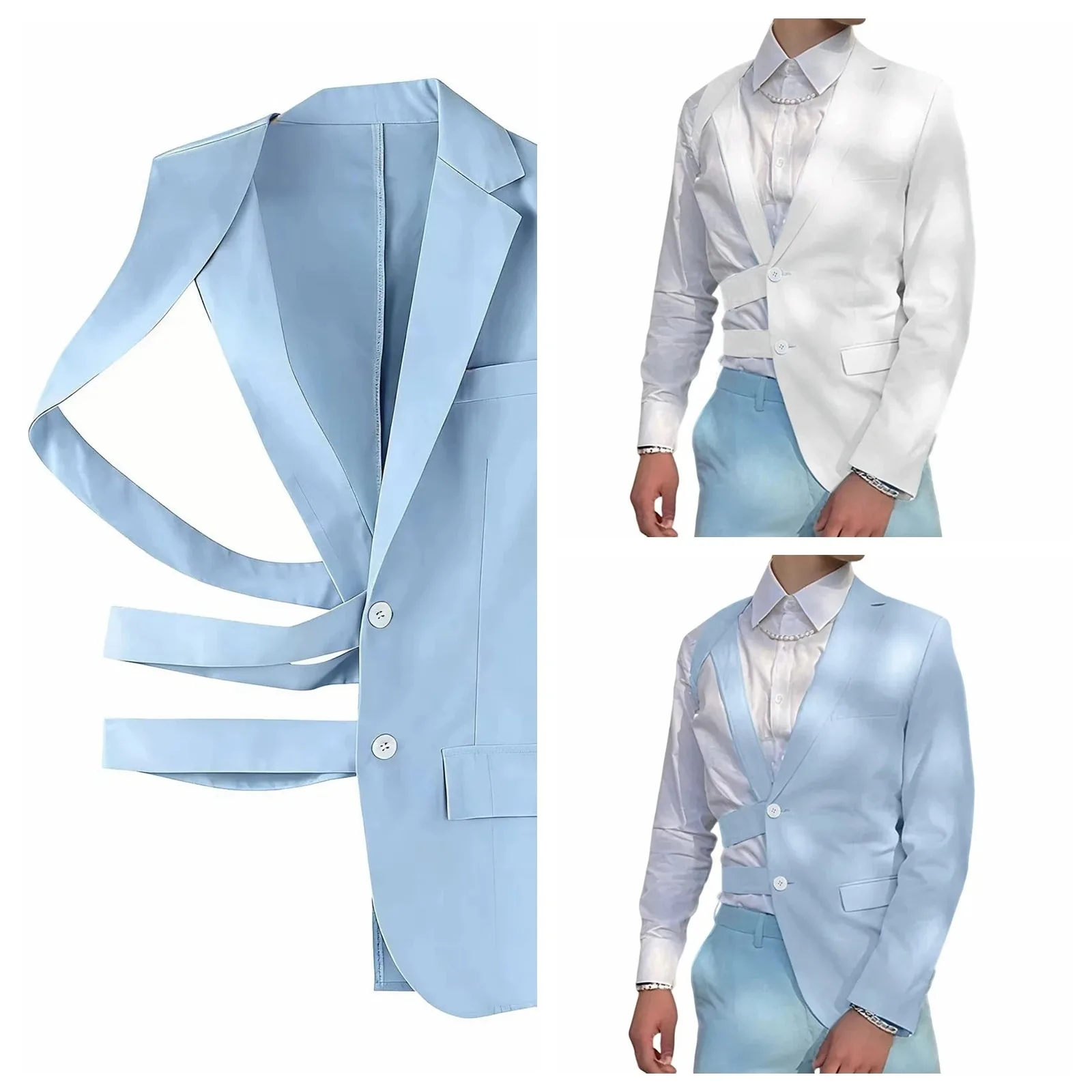 

Men Half-side Blazer Outerwear Single Sleeve Hollow-out Asymmetrical Jacket Coat Fashion Party Club Cosplay Prince Costumes