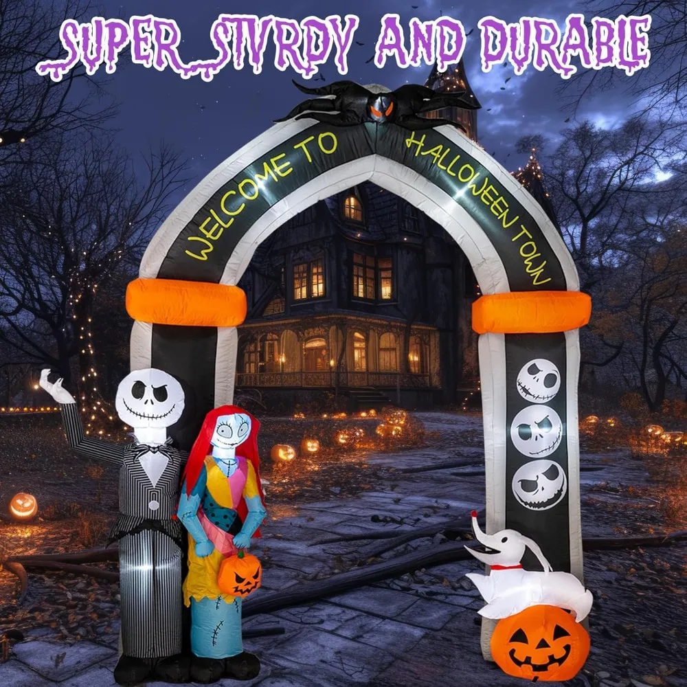 

10FT Nightmare Before Christmas Inflatable - Giant Halloween Inflatable Archway with Skeleton and Dog - Halloween Arch Blow Up