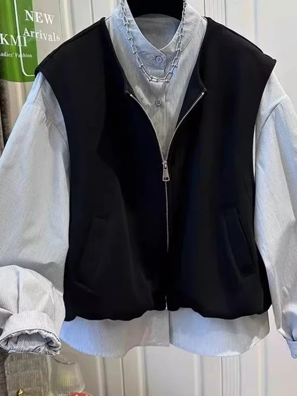 

plus Size 300 Pou American Retro Long Sve irt Loose Layering Vest Jaet for Men And Women Spring Autumn Seasonal Wear