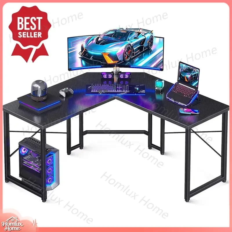 Large RGB Gaming Desk for PC Setup Corner Computer Desk with LED Lights Ergonomic Gaming Table for Esports Streamers and