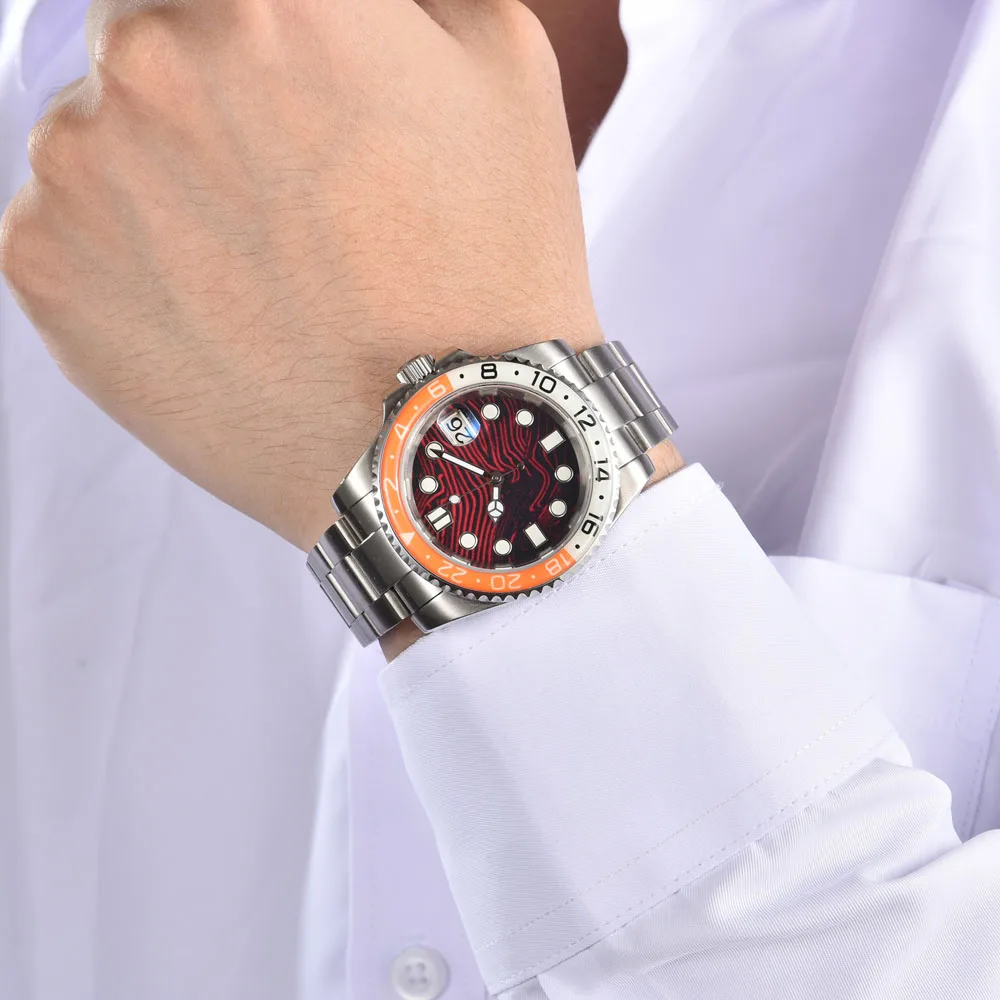 Reloj Automático NH35 de 40mm con movimiento automático japonés NH35, esfera con cabeza de calavera de tortuga marina, bisel totalmente luminoso, logotipo personalizado