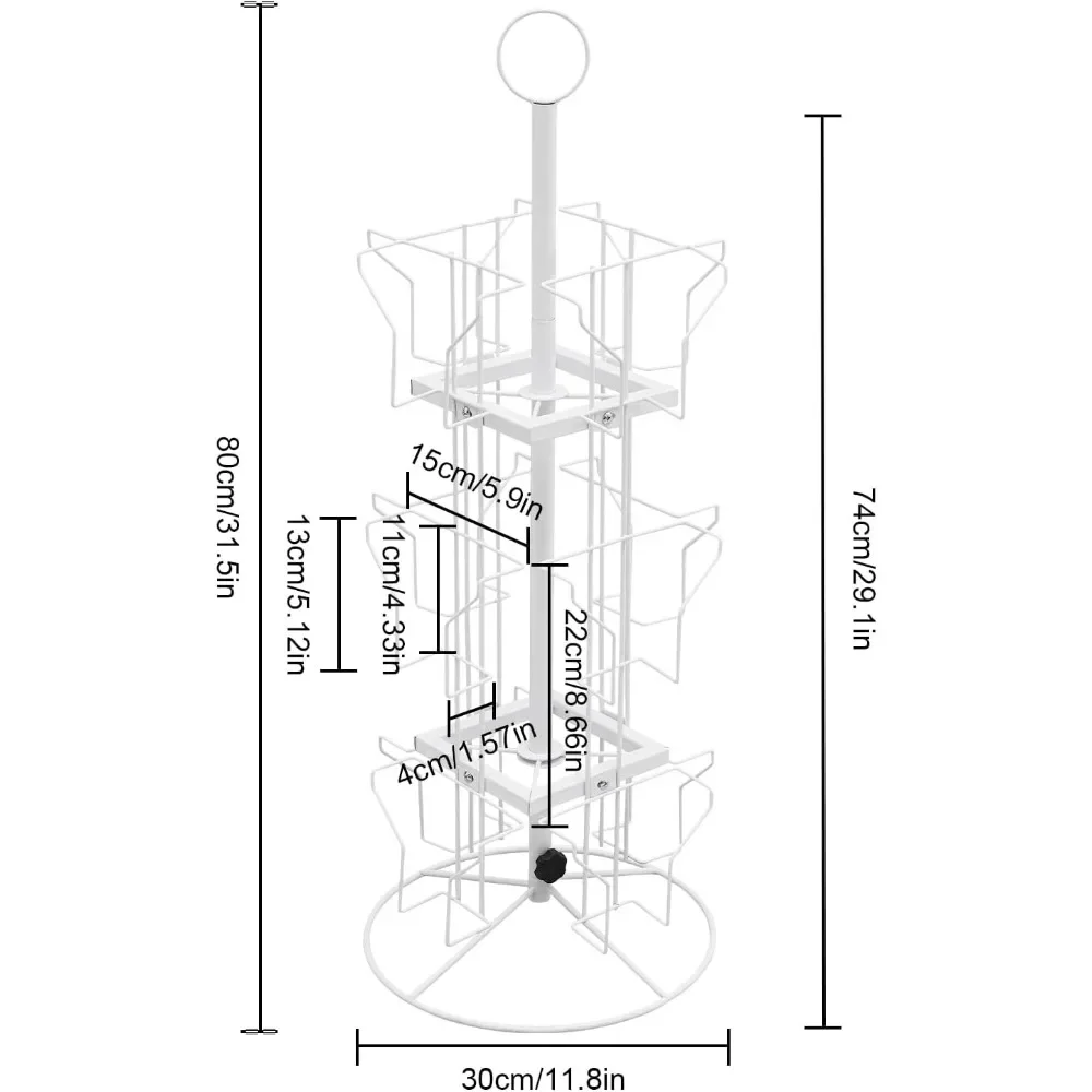 Rotating Greeting Card Rack 3 Tier Greeting Card Display Stand Card Display Stand Card Holder Stand (12 pockets-White)