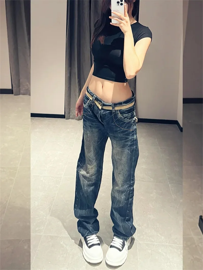 American Personalized Gold Wing Embroidered Jeans Children's 2025 Spring Hot Girl Design Sense Low Waist Micro Flared Pants