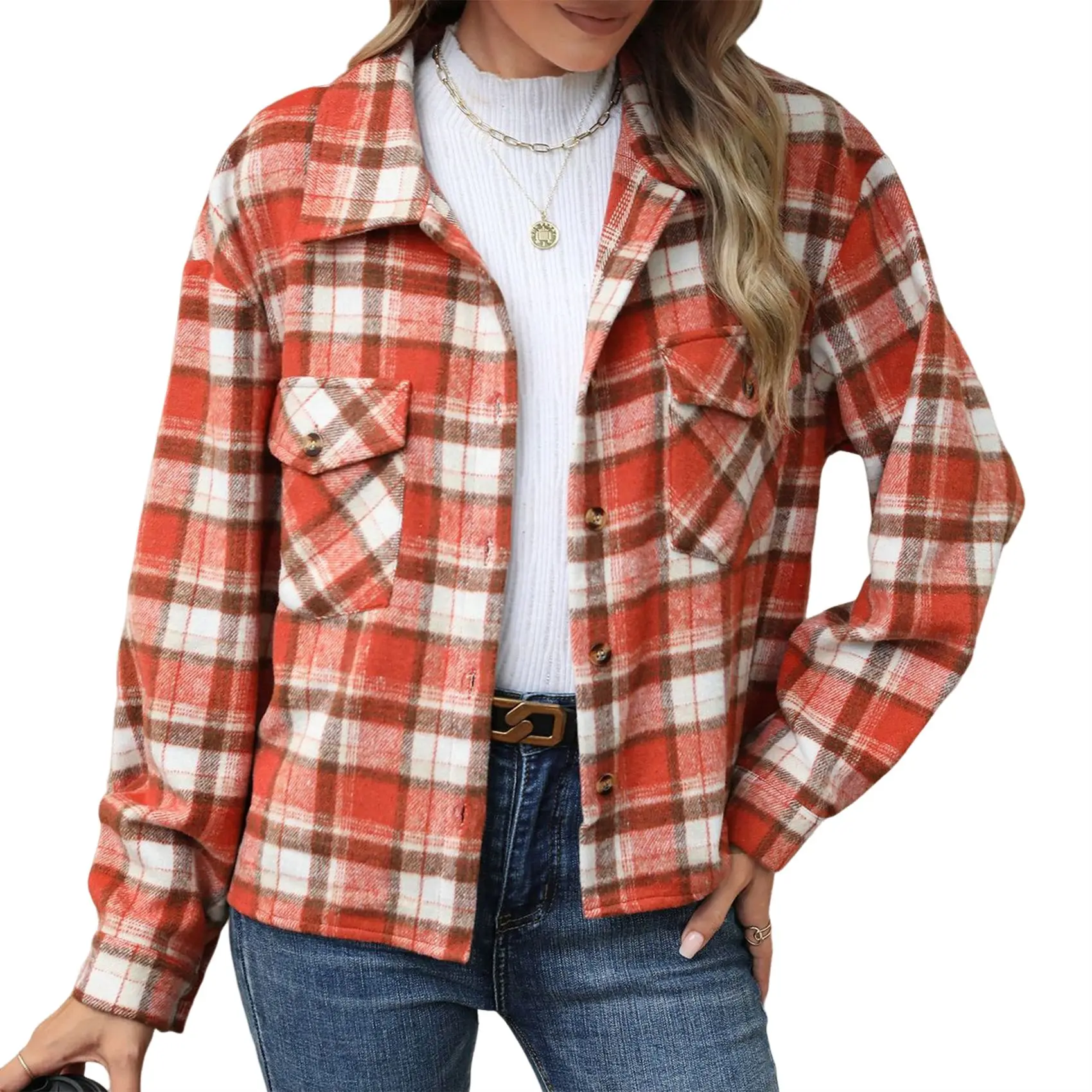 

ASDS-Plaid Flannel Shirts For Women Plaid Shirts Oversized Long Sleeve Casual Button Down Blouse Top
