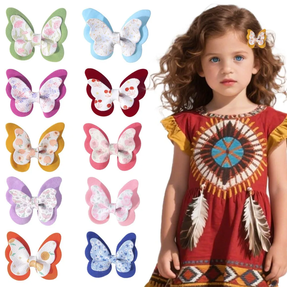 

Bulk 72pcs Floral Print PU Leather Hair Bow Clips for Girls 2.3" Baby Bowknot Barrettes Kids Hair Accessories Photo Props