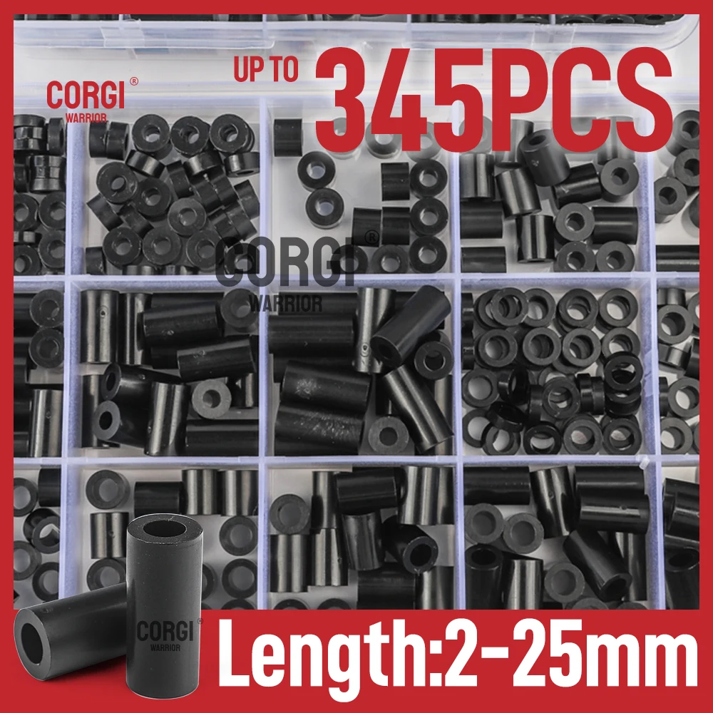 Kit d'assortiment de rondelles rondes ABS noir, OD 7/11/14 Mm, entretoises en Nylon Non filetées, jeu d'entretoises M3 M4 M6 M8, support d'espacement à vis