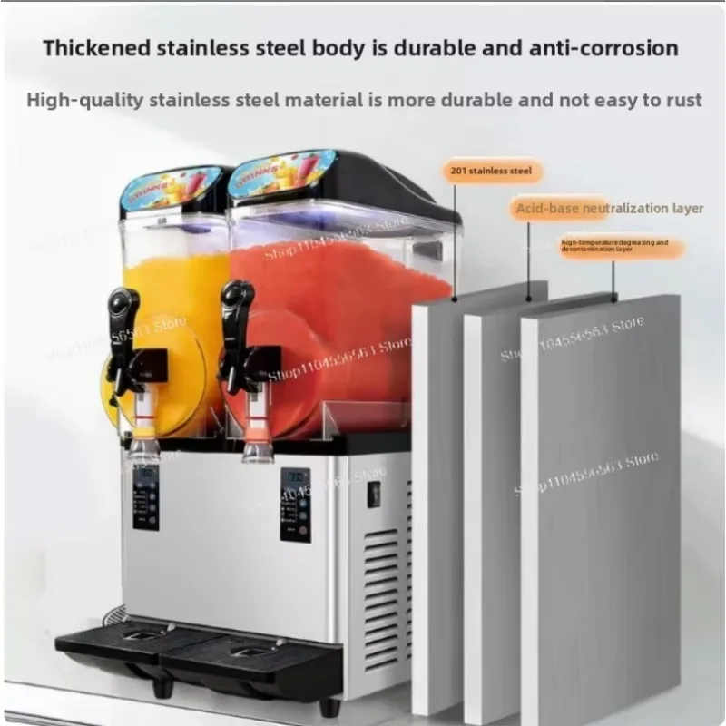 Commercial Dual Tank Slush Machine, 18L Stainless Steel Slushy Maker for Bubble Tea Shop, High Power Freezing