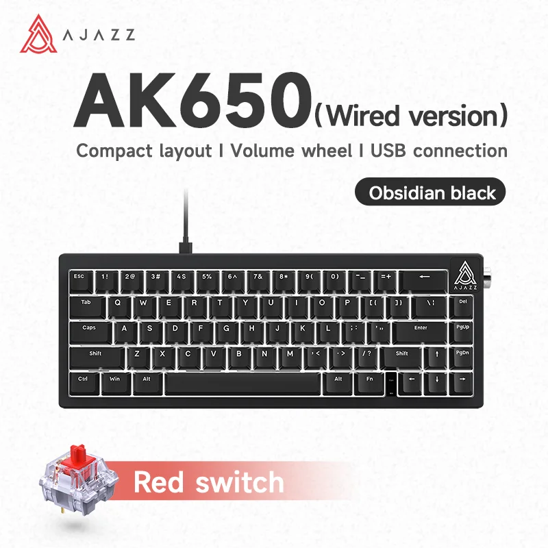 AJAZZ AK650 mechanisch gaming-toetsenbord met hot-swappable 5000mAh batterij, verlichte metalen draaiknop