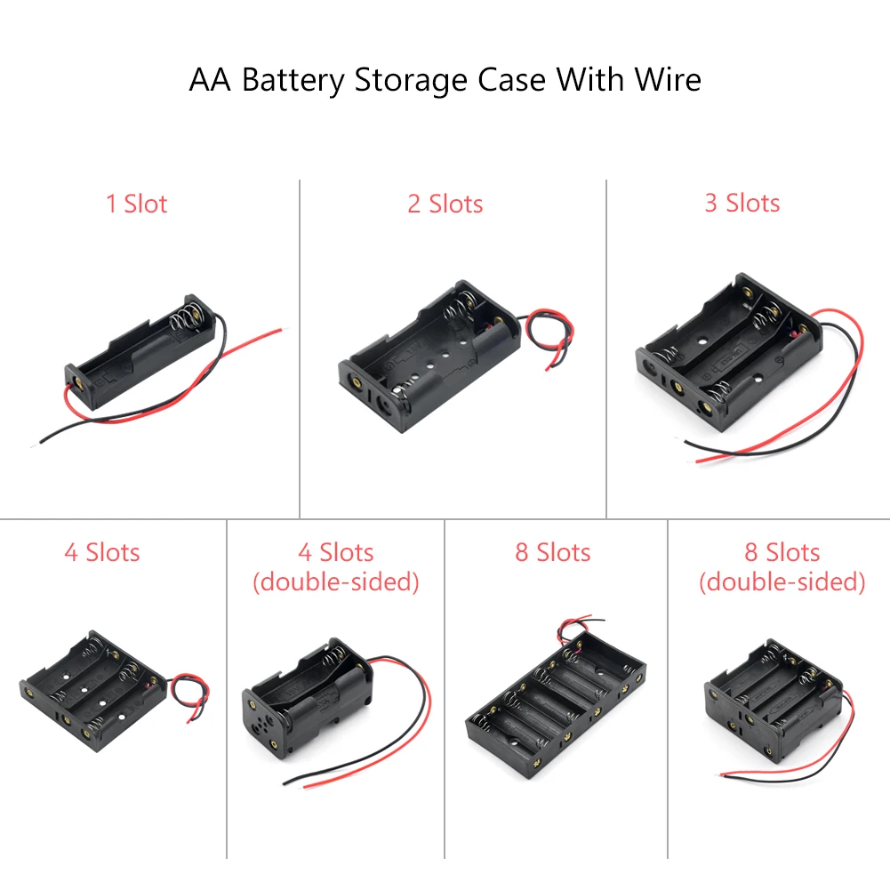 4Pack DIY AA Battery Holder Battery Storage Box Case Holder Leads with 1X 2X 3X 4X Multi Purposes LR6 Container+Lead Cables