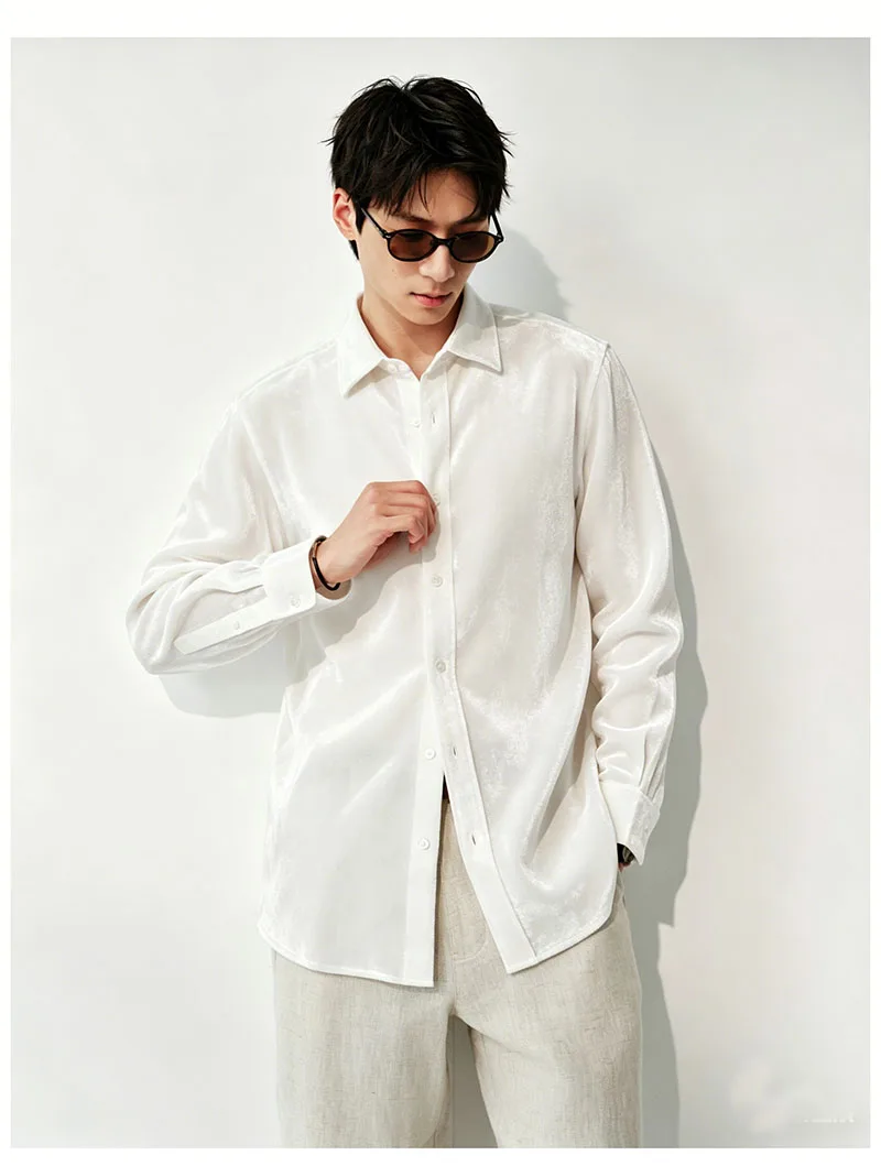 Natural Silk Fleece Men's Shirt Long Sleeve Collar Simple Style Men's Outdoors Casual Comfortable Relaxing Spring and Autumn