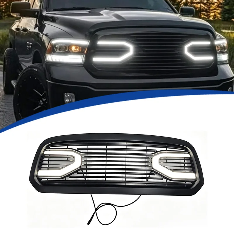 For 2013-2018 Dodge Ram 1500, ABS Martin Style LED Illuminated Grille, Aftermarket Direct Fit Replacement