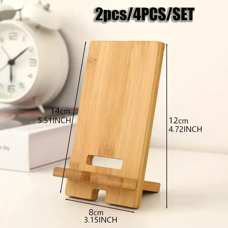 2pcs/4pcs/Set Wood Bamboo Phone Stand Holder Adjustable Folding Phone Stand with Chargeable Hole for Desk