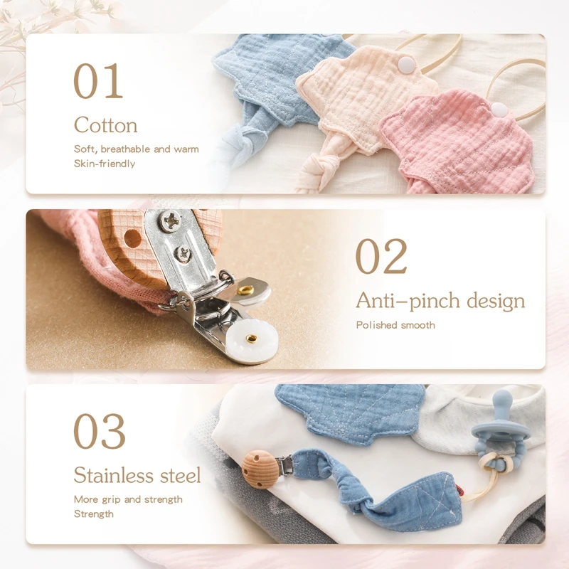 Baby Sea Shell Shape Pacifier Chain Clip Cotton Cloth Removable Soother Chain Nipples Holder Baby Silicone Pacifier Storage Box