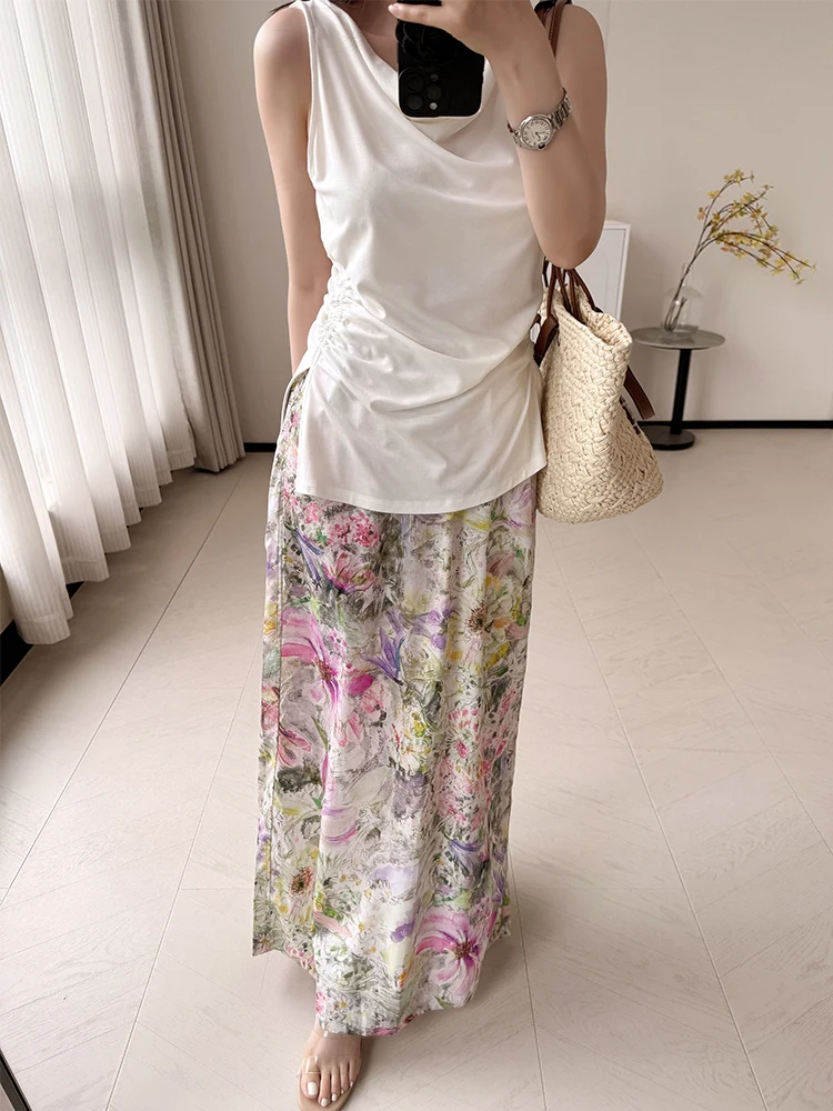 

Романтическая хлопковая юбка-миди с акварельным цветочным принтом, женская длинная юбка прямого кроя, весна-лето, новый простой дизайн для поездок на работу