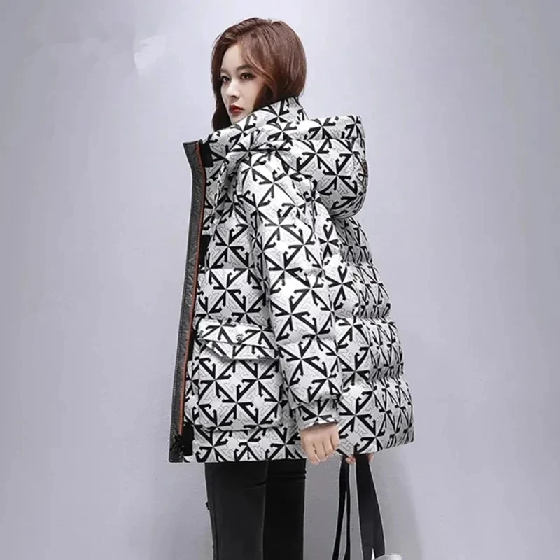 Winter women\'s jacket warm parka medium length down cotton jacket  Women coat 2023 new fashionable standing collar hooded jacket