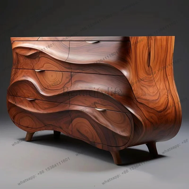 Nordic Retro Black Walnut Solid Wood Entrance Cabinet Designer Model Creative Upscale Sideboard Cabinet