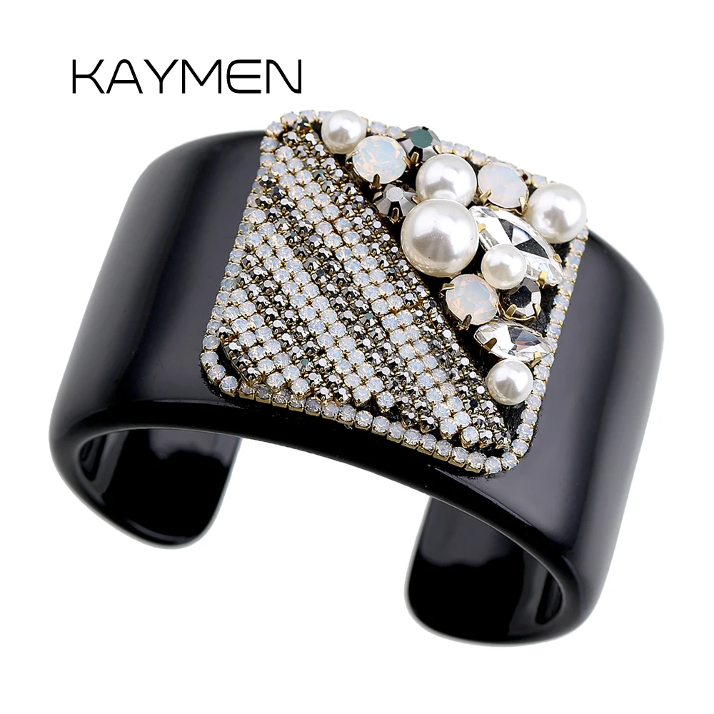 KAYMEN Fashion Jewelry Luxury Crystal Resin Chunky Bangles Cuff Bracelets Multicolor Rhinestones Trendy Bracelet for Women Teens