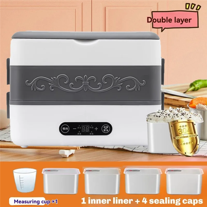A01V-صندوق غداء كهربي محمول جهاز طهي الأرز الأوتوماتيكي معزول جهاز تسخين الطعام مع الموقت لآلة الطبخ الصغيرة للمكتب